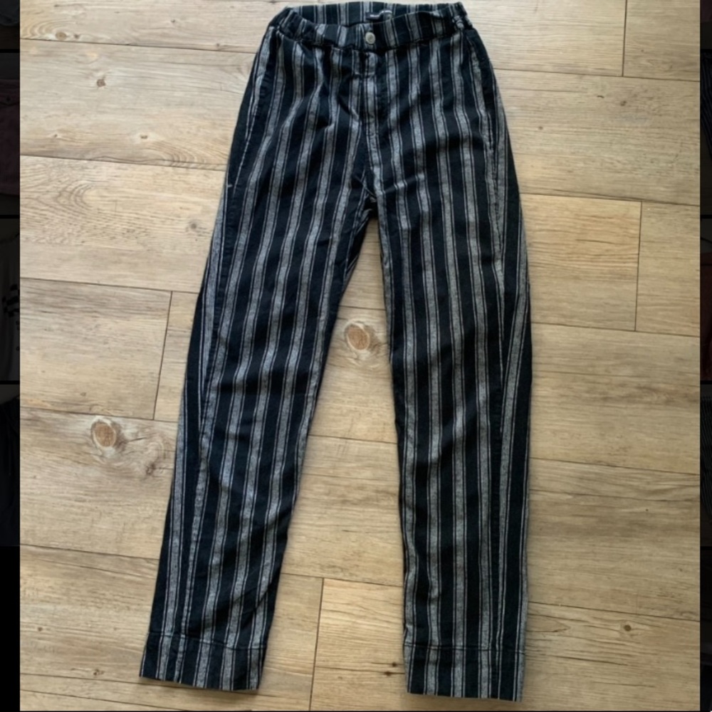 Black and white striped pants